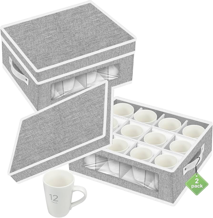 homyfort 2 Pack Cup and Coffee Mug Storage Box Organizer with Dividers, China Storage Containers ... | Amazon (US)