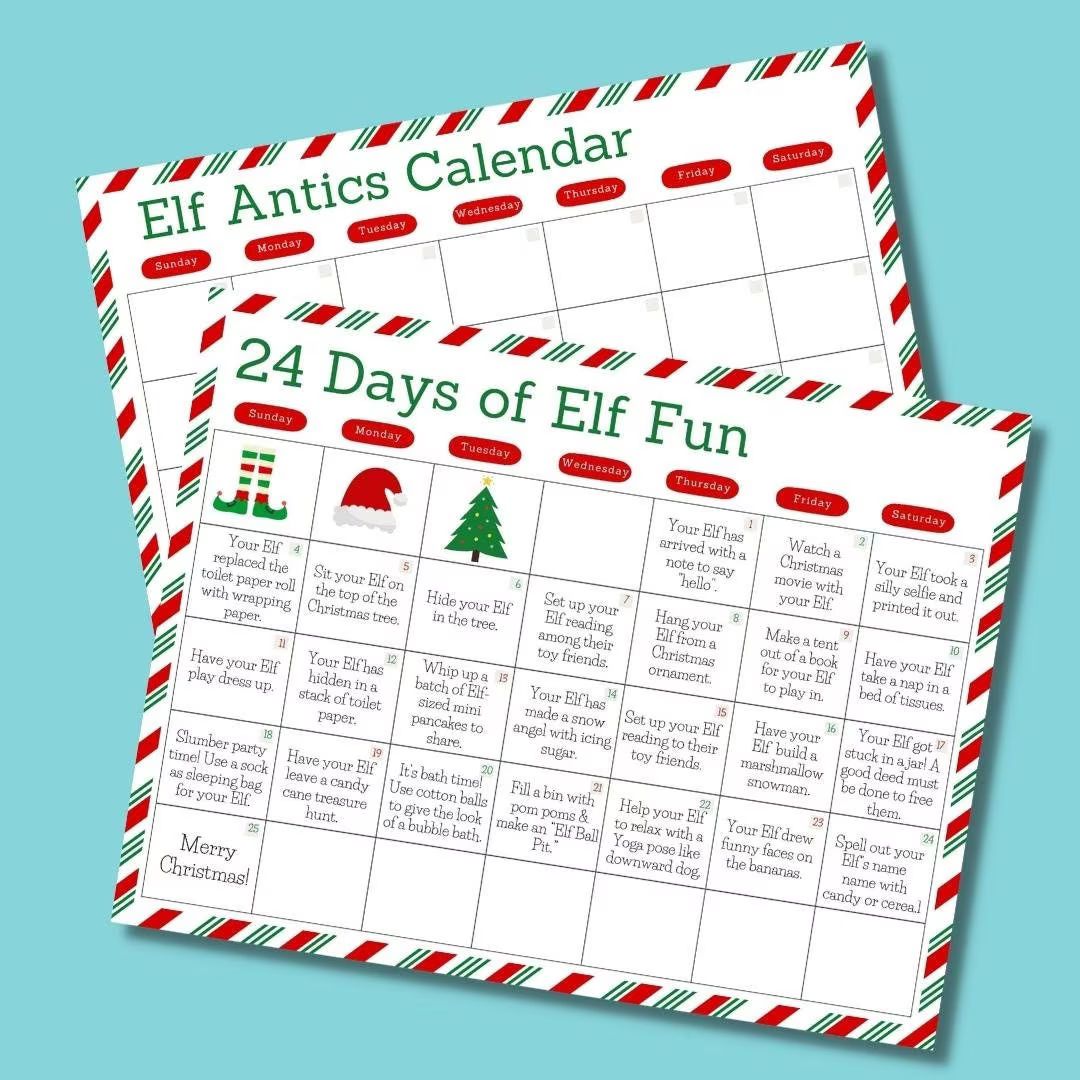 Elf Calendar Printable, Christmas Elf Ideas, Elf Kit, Elf Activities, Downloadable Christmas, 24 ... | Etsy (US)