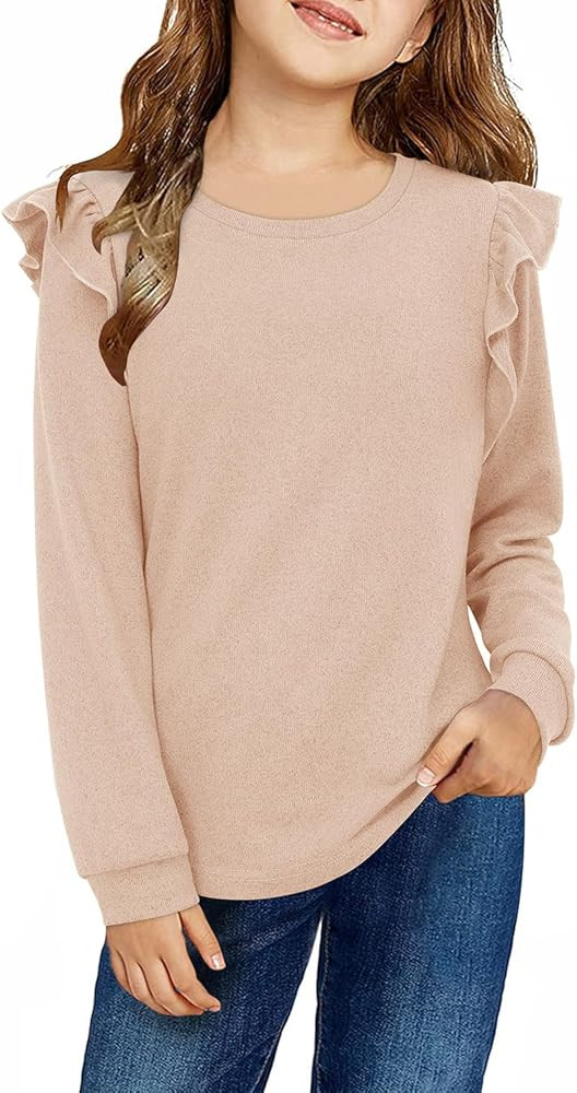 Amazon.com: storeofbaby Long Sleeve Blouses for Girls Ruffle Shouler Tops Fashion Cozy Shirts A K... | Amazon (US)