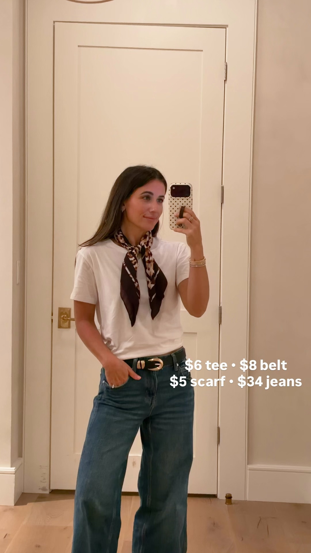 Cuff cropped jeans size 0 
Organic cotton T-shirt size S
Leopard d bandana scarf
Black & gold belt

#WalmartPartner @Walmart
