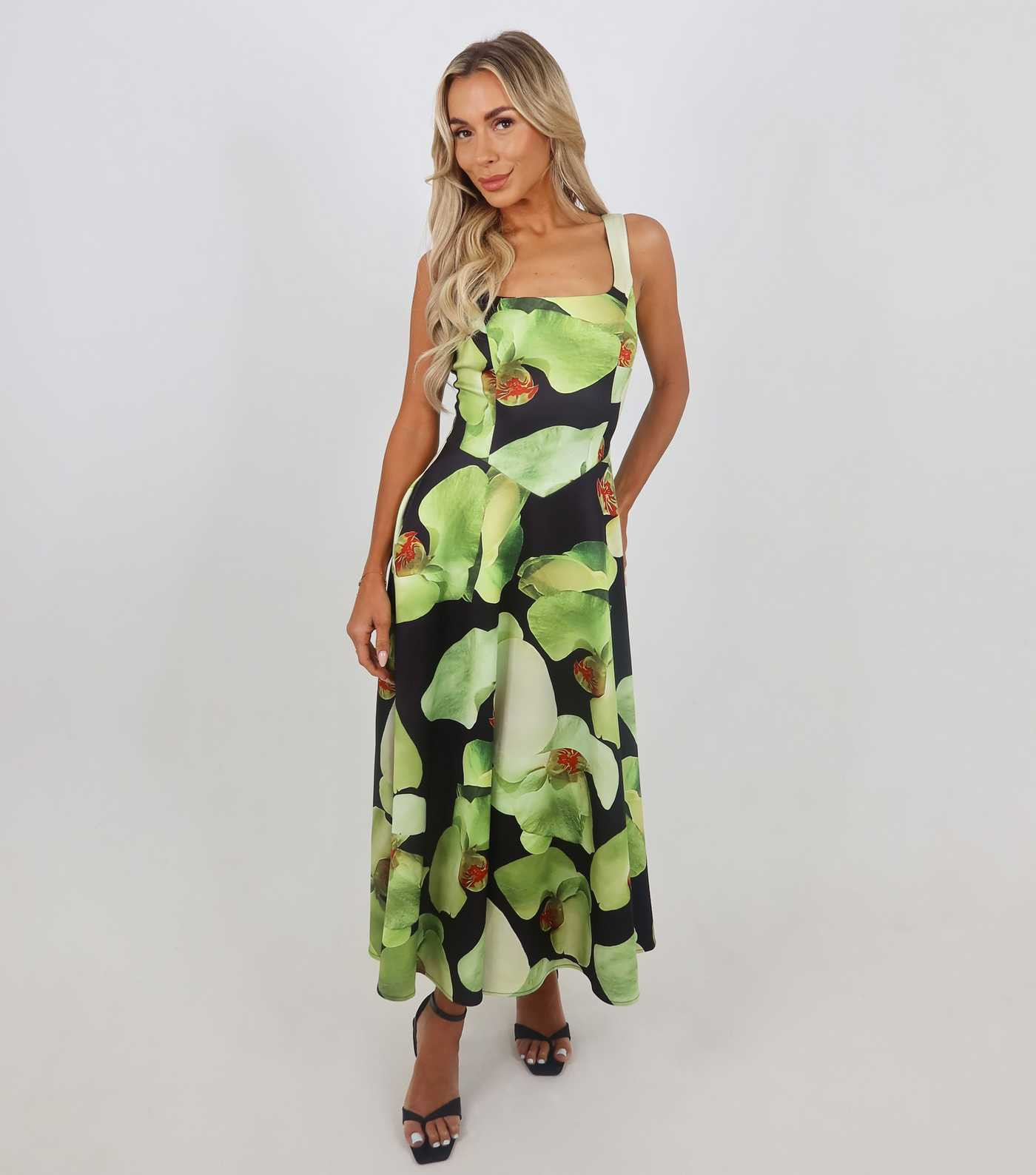 AX Paris Black Floral Square Neck Midi Dress | New Look | New Look (UK)
