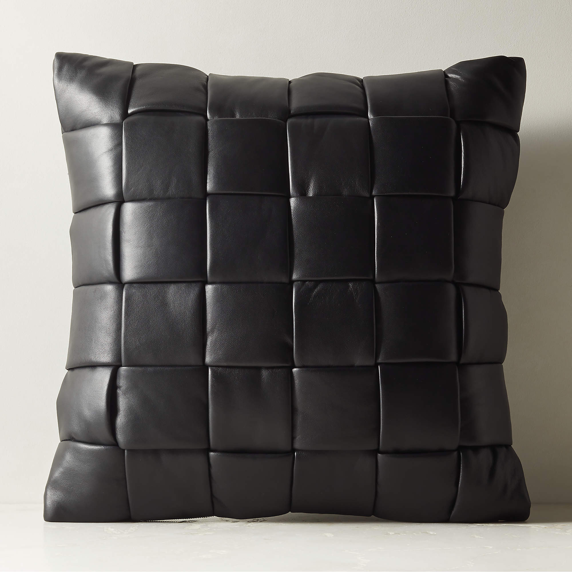 Jabas Black Woven Leather Throw Pillow with Down-Alternative Insert 23"x23" + Reviews | CB2 | CB2