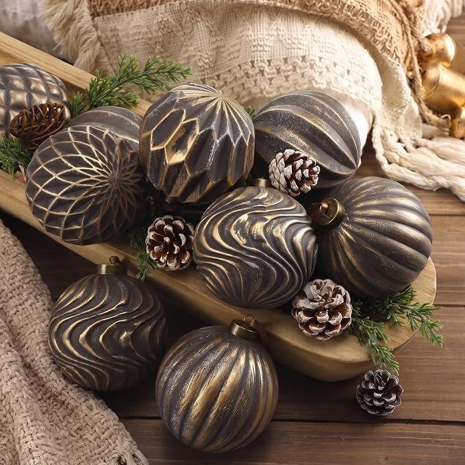 Seenelling 6 Pcs Neutral Textured Christmas Ornaments 4'', Antique Bronze | Amazon (US)