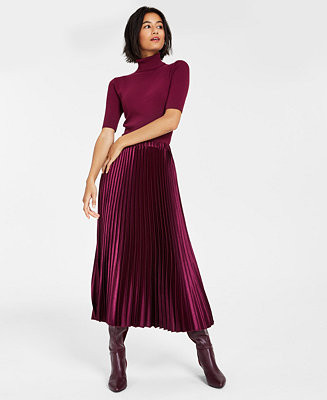 Anne Klein Women's Half-Sleeve Turtleneck Top & Pull-On Pleated Skirt - Macy's | Macy's