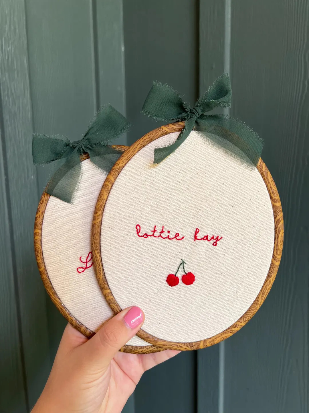 Hand Embroidered Name Hoop: Red Cherries Nursery Decor | Etsy (US)