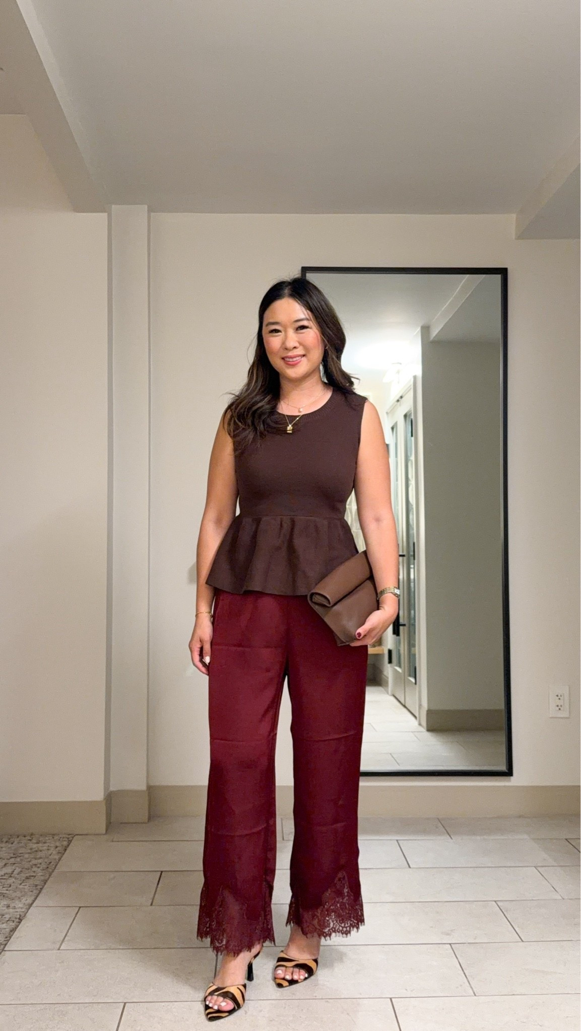 Girls Night Dinner Outfit Peplum Top: Small Lace Pants: Medium