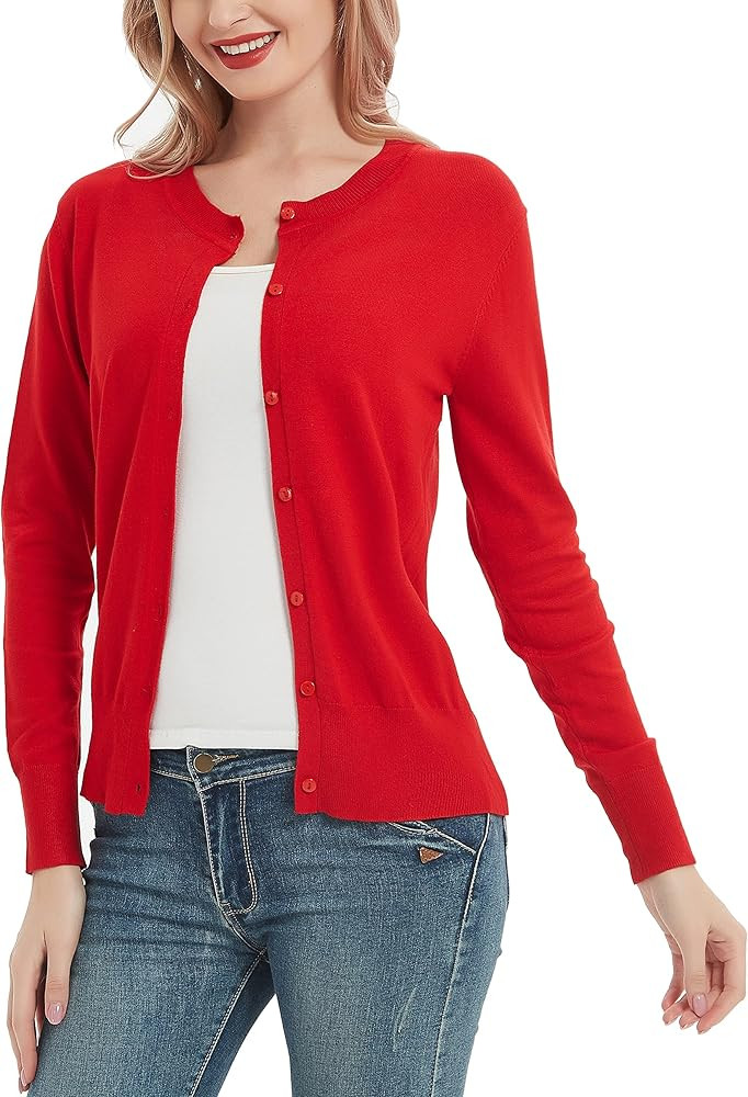 Women's Crew Neck Button Down Long Sleeve Cardigan Sweater | Amazon (US)