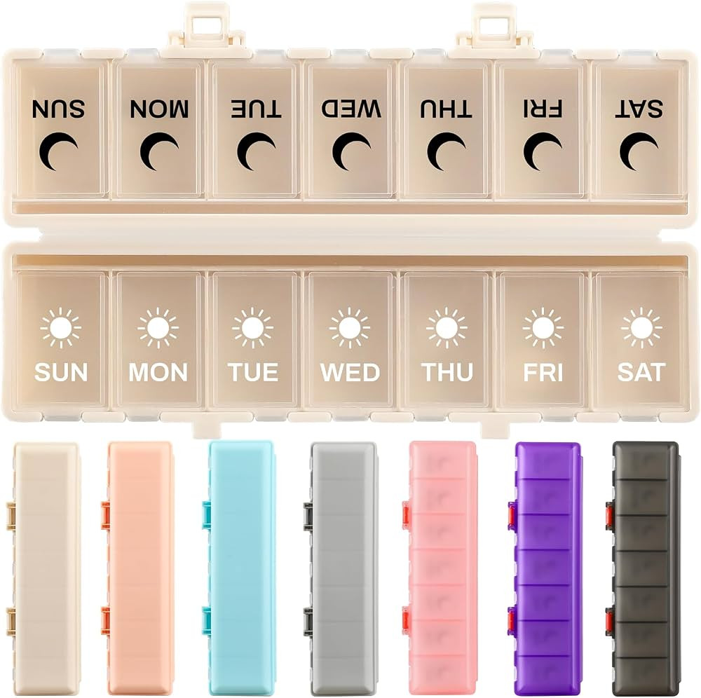 Foldable Pill Organizer Weekly 2 Times a Day, 7 Day Portable AM PM Travel Pill Case with Black&Wh... | Amazon (US)