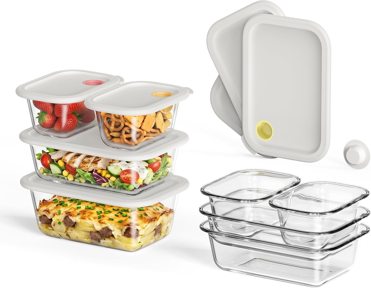 GENICOOK 8 Pack Glass Food Storage Containers with Click-Together Lids, 143 oz Stackable Meal Prep Set, Modular Glass Storage for Snacks, Sandwiches, Overnight Oats, Leftovers & Fridge Organization | Amazon (US)