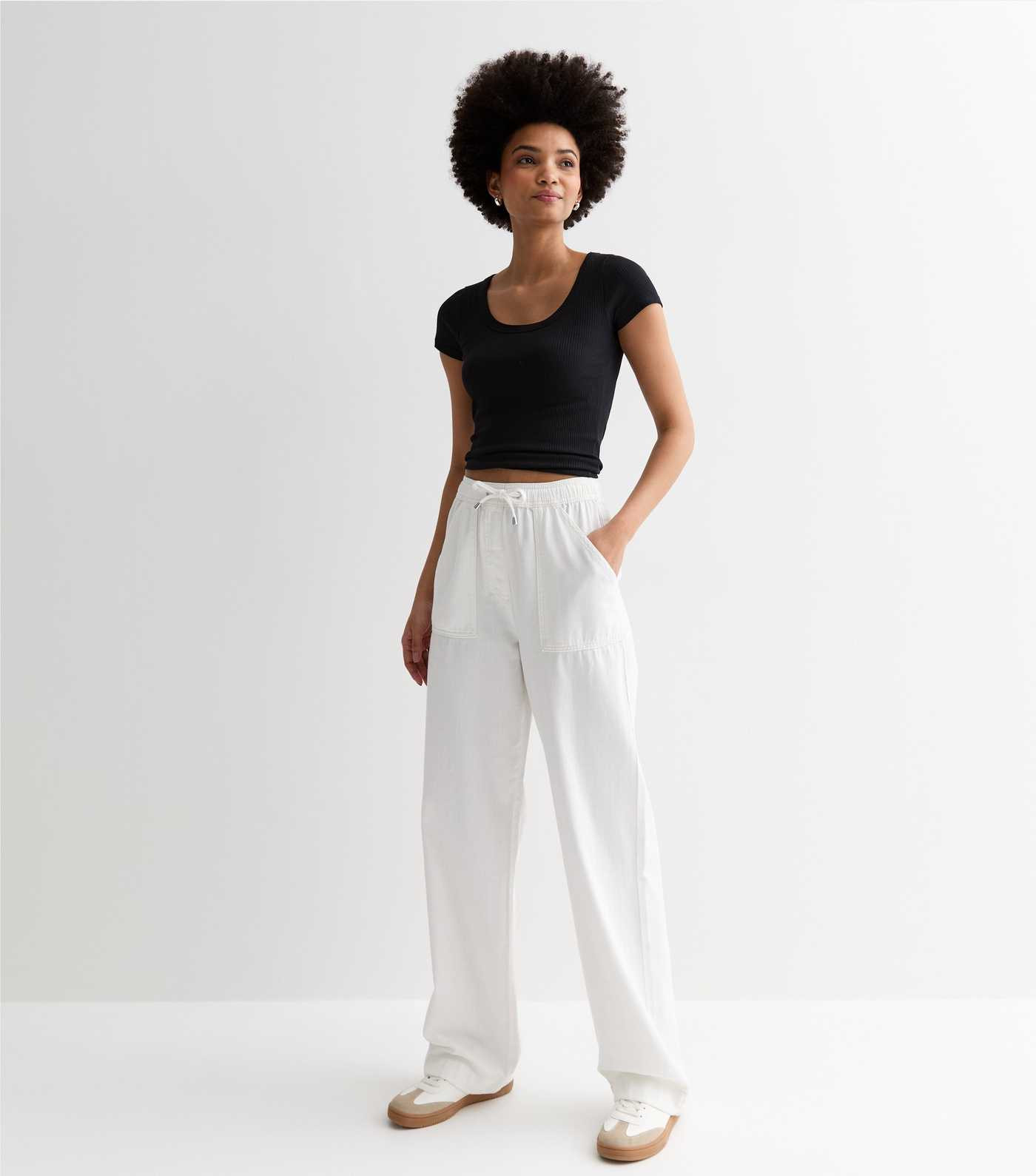 Tall White Cotton Twill Elasticated Wide Leg Trousers | New Look | New Look (UK)