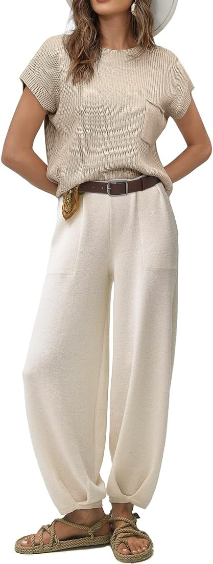 Ugerlov Women's Two Piece Outfits Sweater Sets Knit Pullover Tops and High Waisted Pants Lounge S... | Amazon (US)