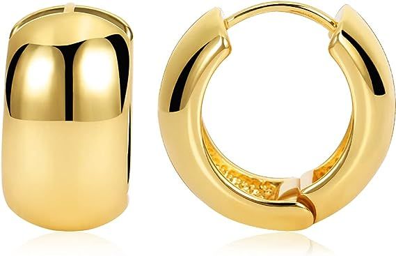 FAMARINE Small Chunky Thick Hoop Earrings for Women Girls Gold Hoops Huggie Earrings for Men Gift... | Amazon (US)