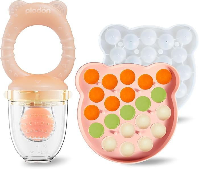 Baby Fruit Feeder& Teether with Freezer Tray Combo, BPA-Free Silicone Food Feeder for 4+ Months, ... | Amazon (US)