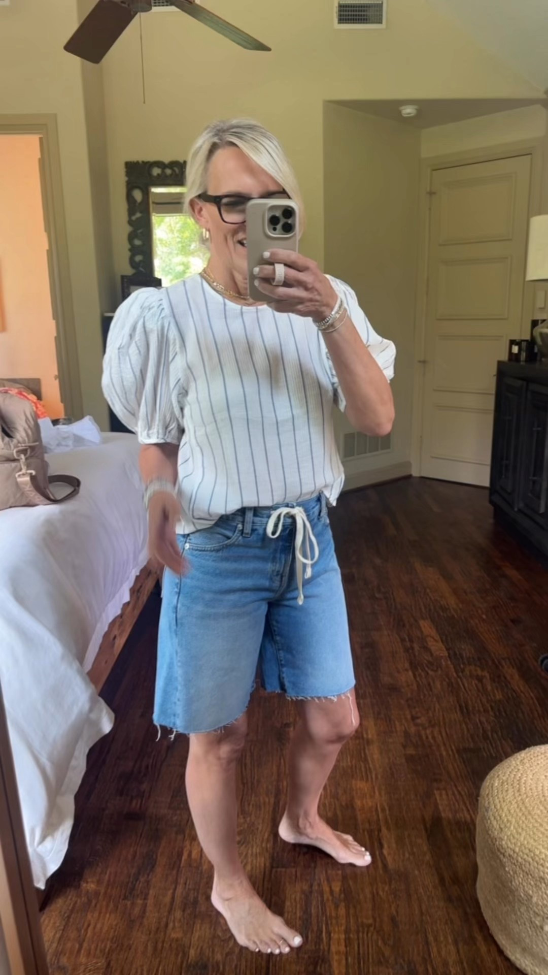 Another REALLY good pair of denim shorts! The length is fantastic. I love the drawstring Detail.
I did size down one size

This top is a new arrival but has sold out and now been restocked. It’s adorable. Clearly it is a fan favorite because it keeps selling out. Wearing small.

Jcrew 

#LTKFamily #LTKSeasonal #LTKOver40