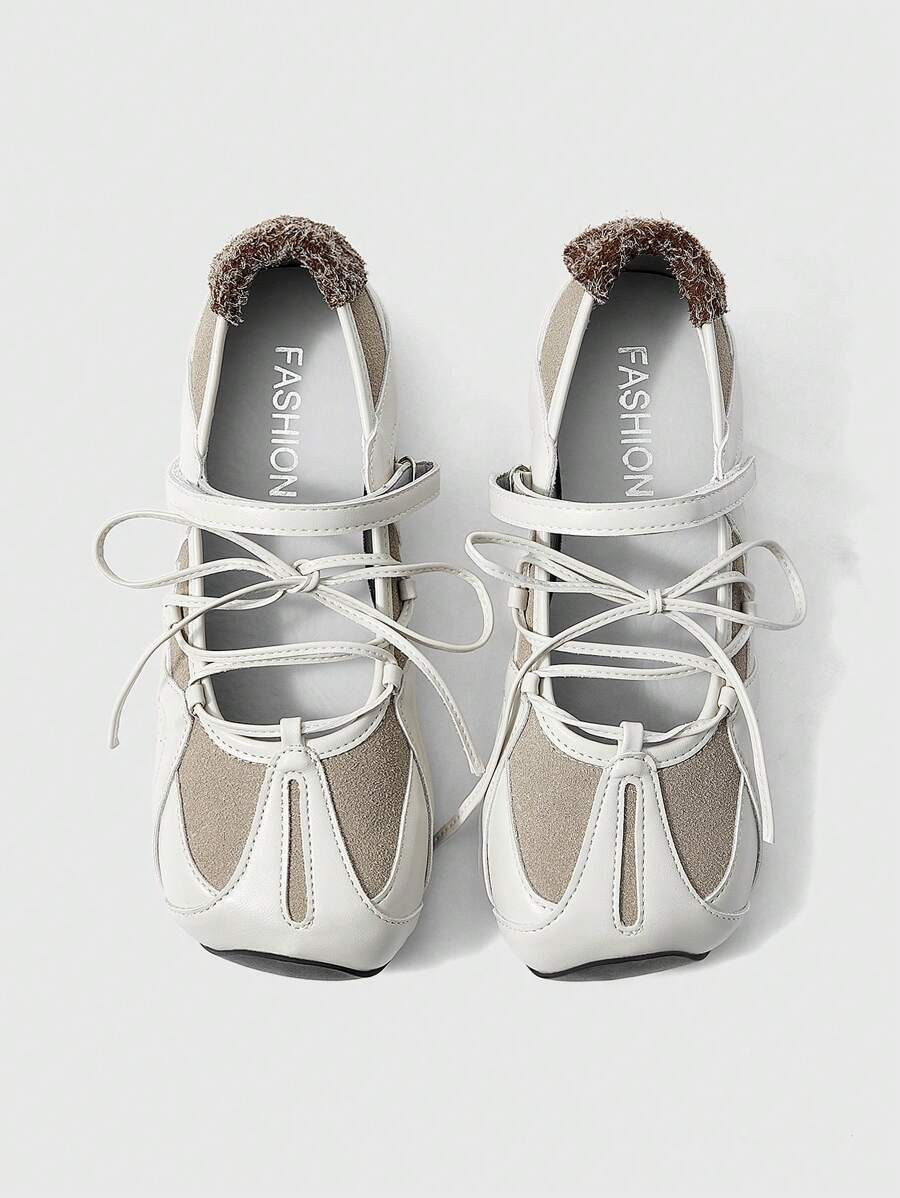 Women's White Ballet Flats Lace-Up Soft Bottom Slip-On Loafers, Mary Jane Oxfords, JK Uniform Sho... | SHEIN
