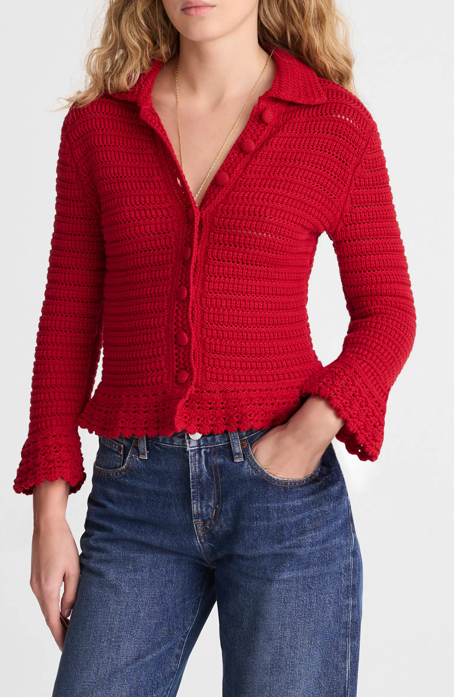 Pointelle Knit Peplum Cotton Cardigan | Nordstrom