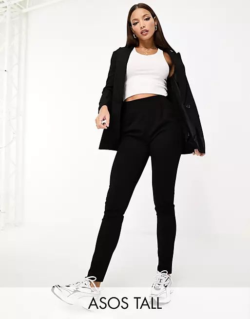 ASOS DESIGN Tall - Jersey pantalon met smaltoelopende pijpen in zwart | ASOS (Global)