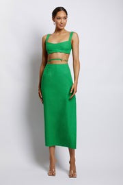 Elouise Linen Midi Skirt - Green | MESHKI US