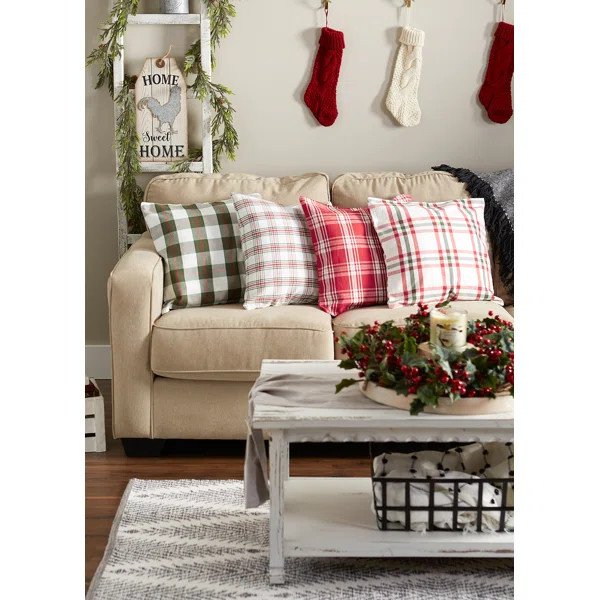 ASST FARMHOUSE CHRISTMAS PLAID PILLOW COVER 18X18 SET/4 | Wayfair North America