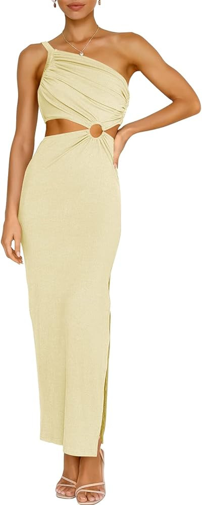 ANRABESS Women Summer One Shoulder Sleeveless Maxi Dress Cutout Sexy Bodycon Semi Formal Dinner D... | Amazon (US)