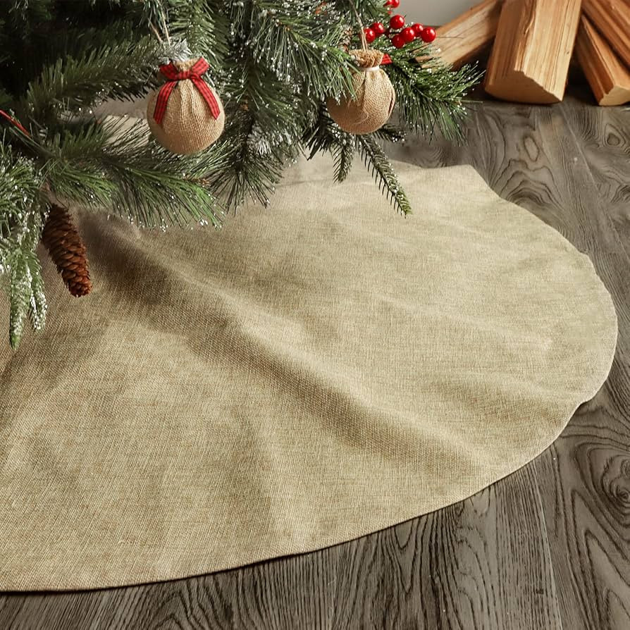 Ivenf Christmas Tree Skirt, 48 inches Large Burlap Double-Layer Plain Tree Skirts, Rustic Jute Tr... | Amazon (US)