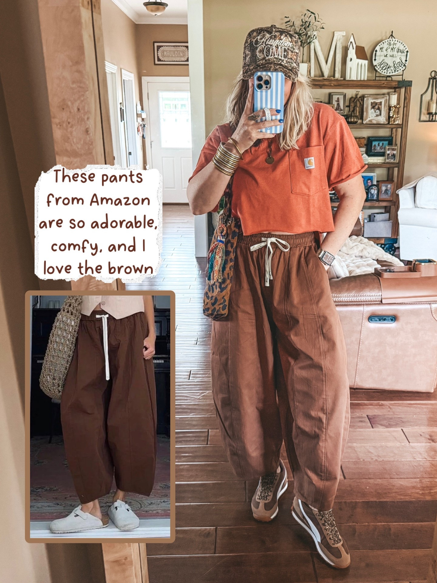 Love these brown barrel drawstring waist pants! So comfy and adorable! I cut ✂️ my mens Carhartt.

#LTKOver40