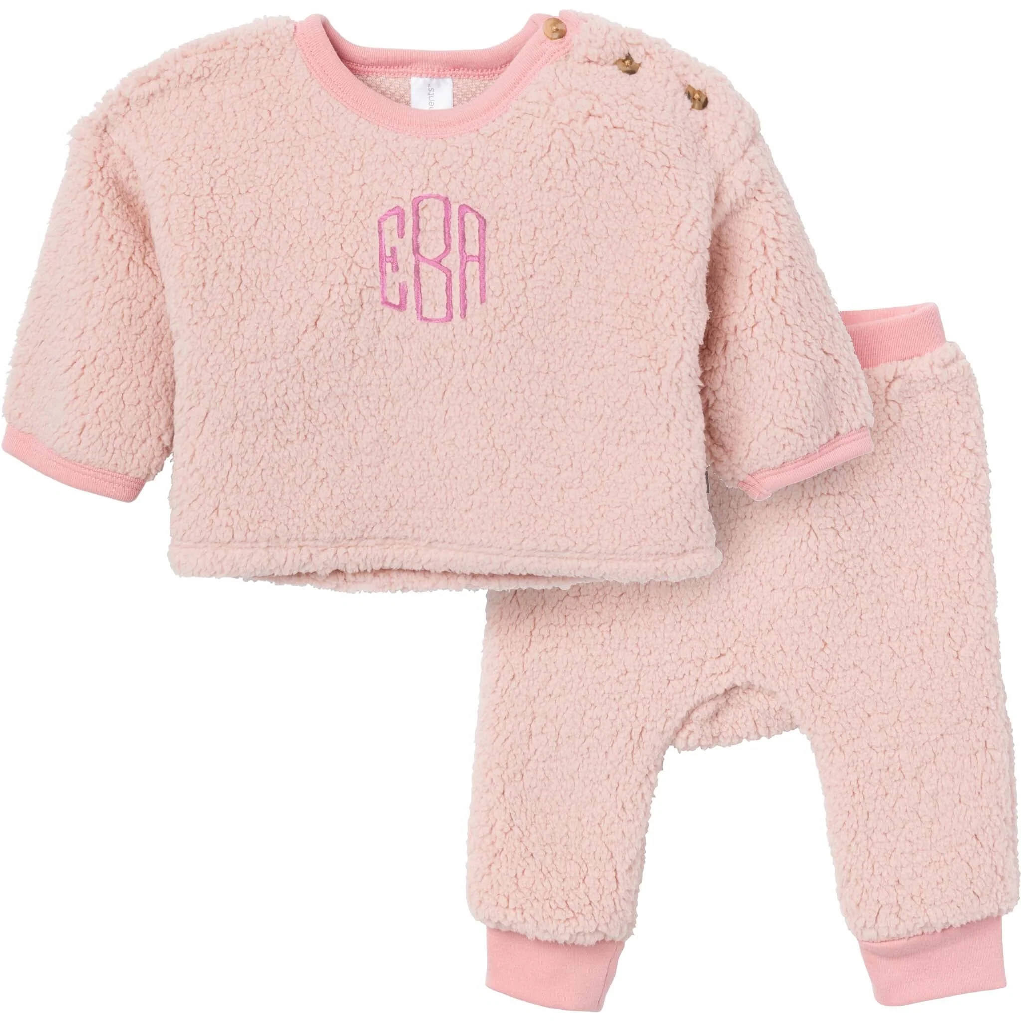 Embroidered 2-Piece Baby Girls Light Pink Sherpa Drop Shoulder Top & Pants | Gerber Childrenswear