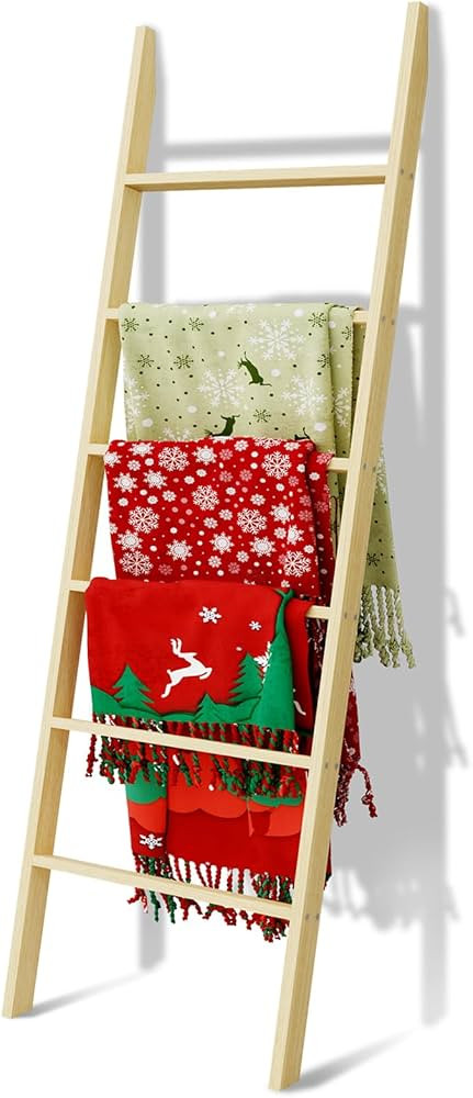 6-Tier Wood Blanket Ladder, 57.5'' Rustic Towel Quilt Throw Blanket Ladders for The Living Room, ... | Amazon (US)