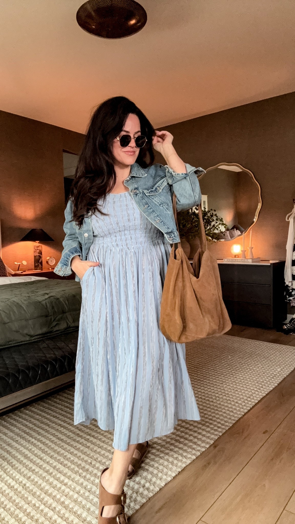 Day 17 of 30 everyday outfit challenge! 

Dress- Aerie L 
Jacket- H&M L
Shoes- Birkenstock
Bag- mango
Earrings- Anthro 
Sunglasses- Amazon 


Foundation- Giorgio Armani, Luminous Silk 5.9 
Blush- Rhode, Sleepy girl 
Brow pencil- GXVE, hella on point 
Bronzer- hourglass, ambient 
luminous bronze light 
Eyeshadow stick- rare beauty 
Dry shampoo- Divi 
Lipstick- Dior, addict plumping gloss 
Lip liner- makeup for ever, aqua lip 
Perfume- Glossier, doux 
Deodorant- salt and stone neroli and basil 

#LTKSeasonal #LTKStyleTip #LTKMidsize