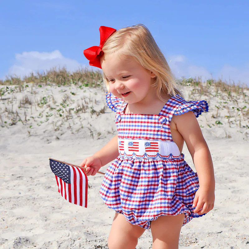 Star Smocked Red Plaid Leah Bubble | Classic Whimsy