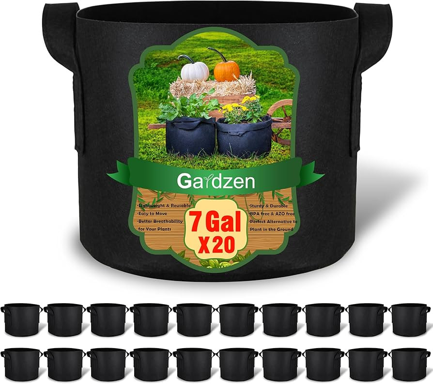 Gardzen 20-Pack 7 Gallon Grow Bags, Aeration Fabric Pots with Handles, Pot for Plants | Amazon (US)
