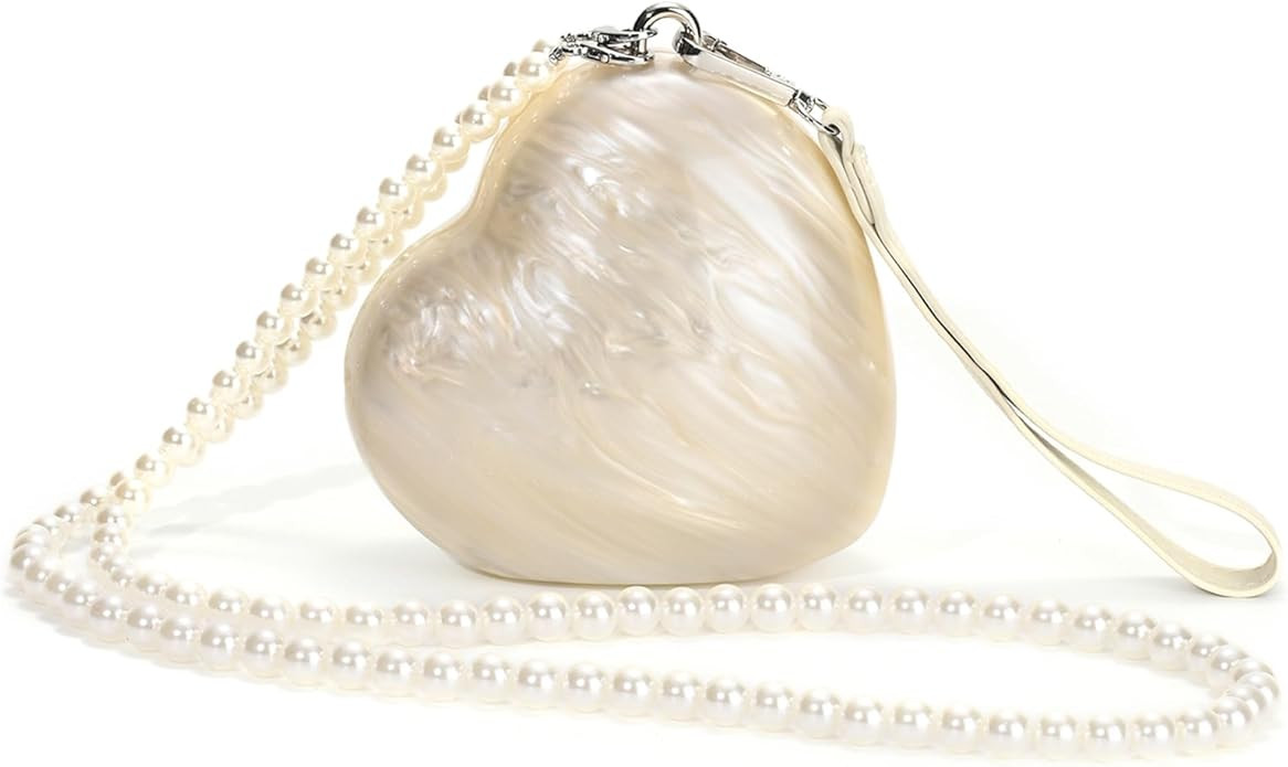 Heart Shaped Purse Pearl Acrylic Clutch Purse Evening Shell Handbag Crossbody Bags Summer Mini Sh... | Amazon (US)