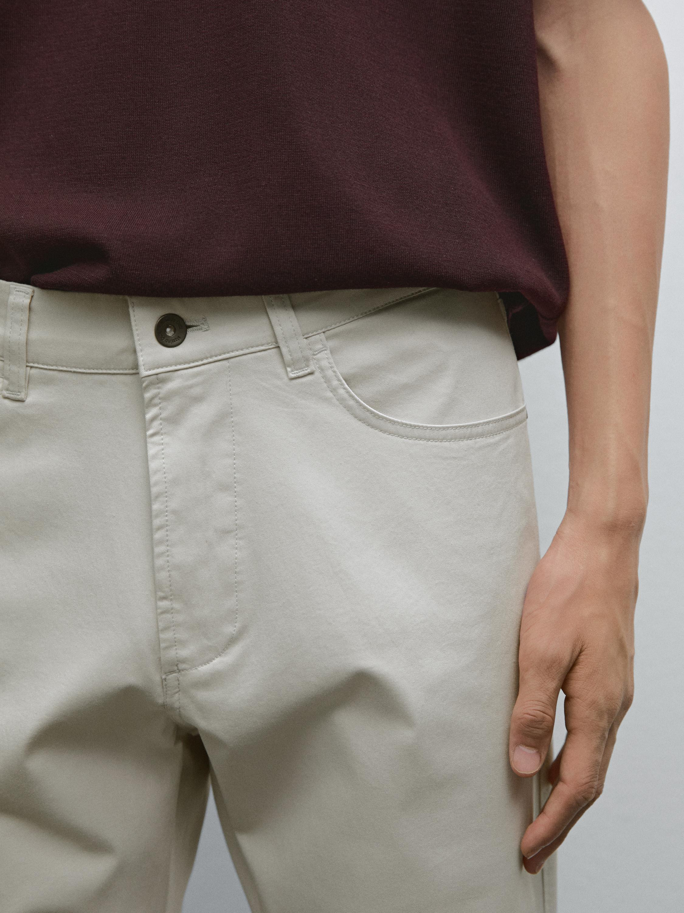 Slim-fit lightweight textured weave denim trousers | Massimo Dutti US