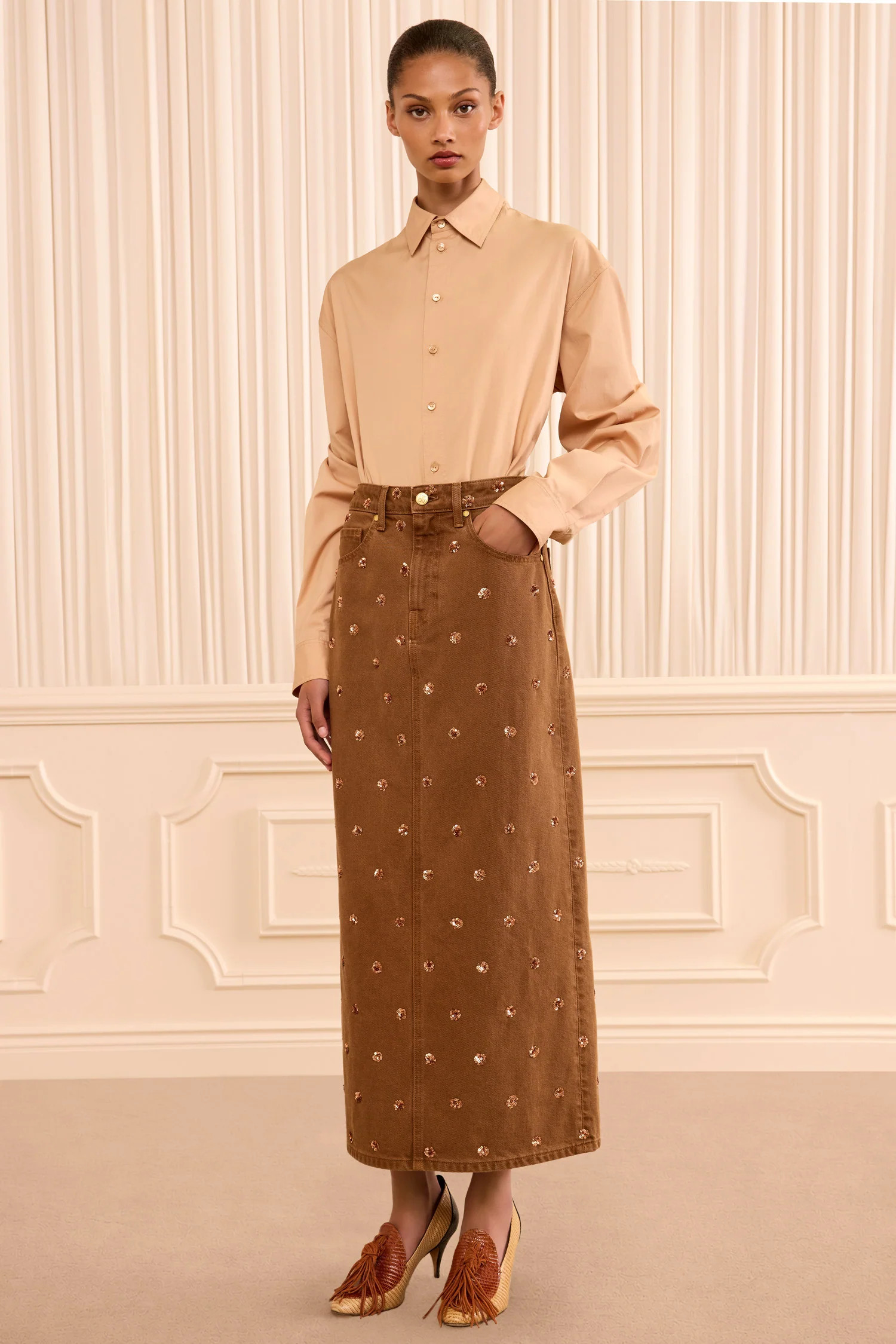 The Verona Embellished Denim Skirt - Embellished Umber | Ulla Johnson