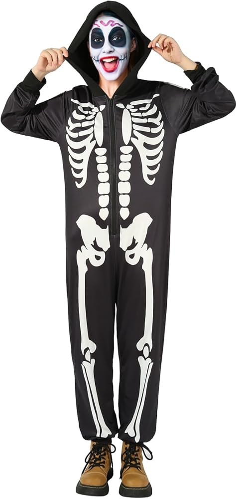 HANDSJOY Halloween Onesies Pajamas Funny Skeleton Printed Hooded Zipper PJs Loungewear for Men/Wo... | Amazon (US)