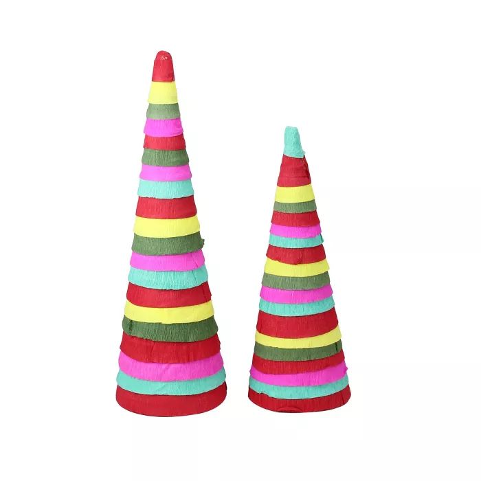 Raz Imports Set of 2 Red and Pink Tiered Cone Christmas Tabletop Decor 16'' | Target