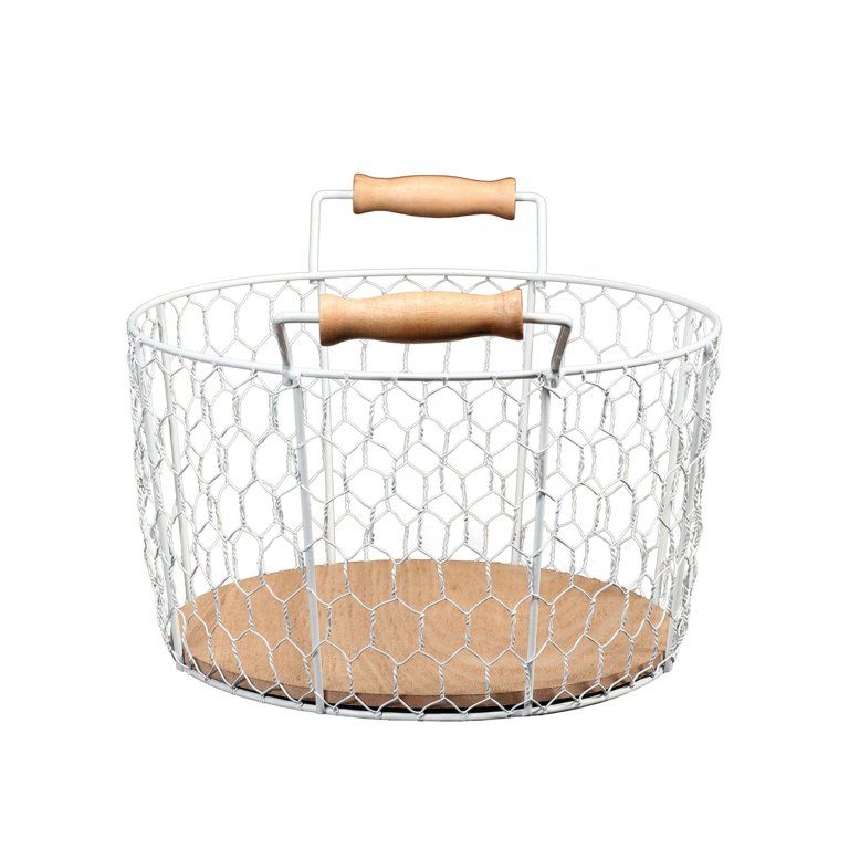 11.75" White and Brown Round Metallic Storage Wire Basket with Handle - Walmart.com | Walmart (US)