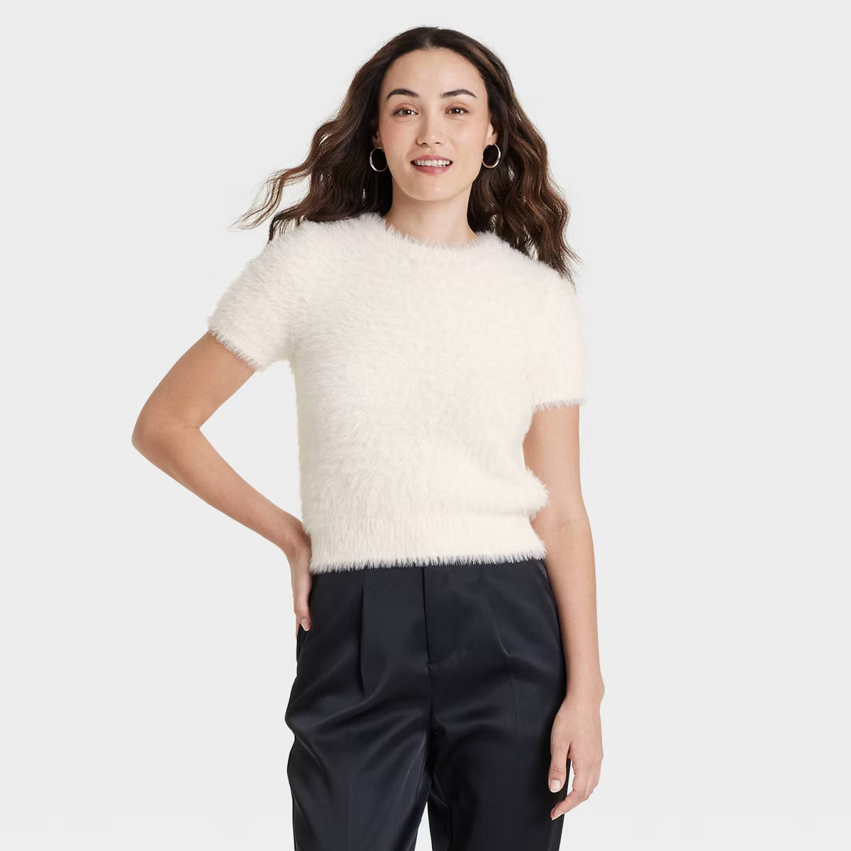 Women's Fuzzy Short Sleeve Crewneck Pullover Sweater - A New Day™ | Target