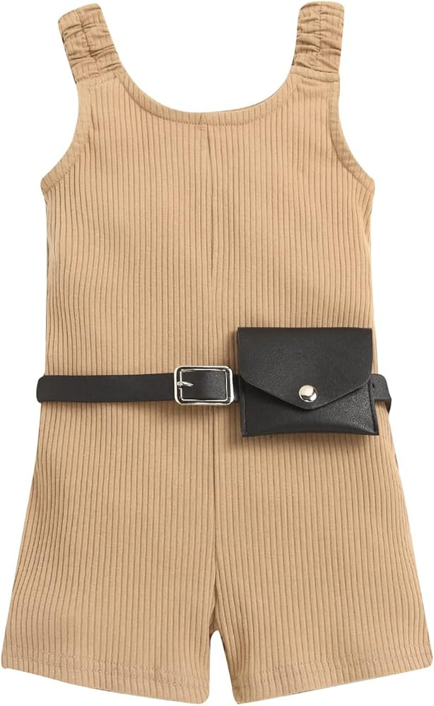 Seyurigaoka Toddler Baby Girl Cute Summer Clothes Ribbed Sleeveless Romper Jumpsuit One Piece Outfit | Amazon (US)