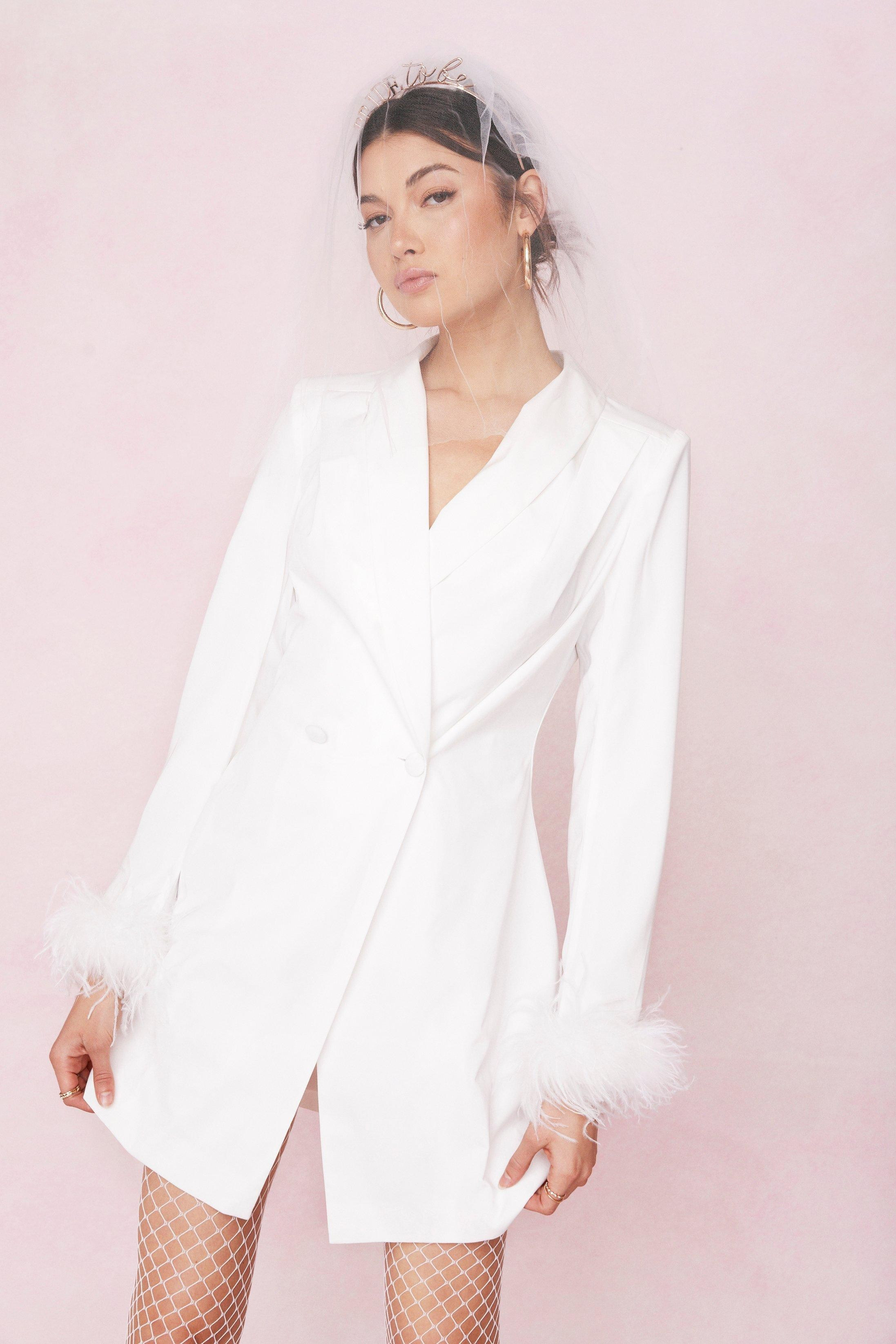 Bridal Feather Cuff Blazer Mini Dress | Nasty Gal (US)