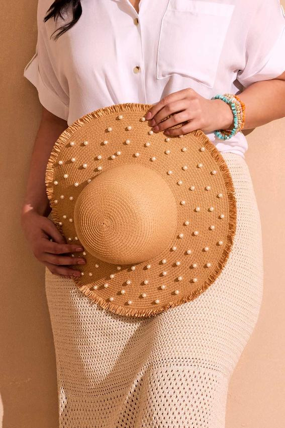 Pearl Embellished Straw Floppy Hat | Cato Fashions