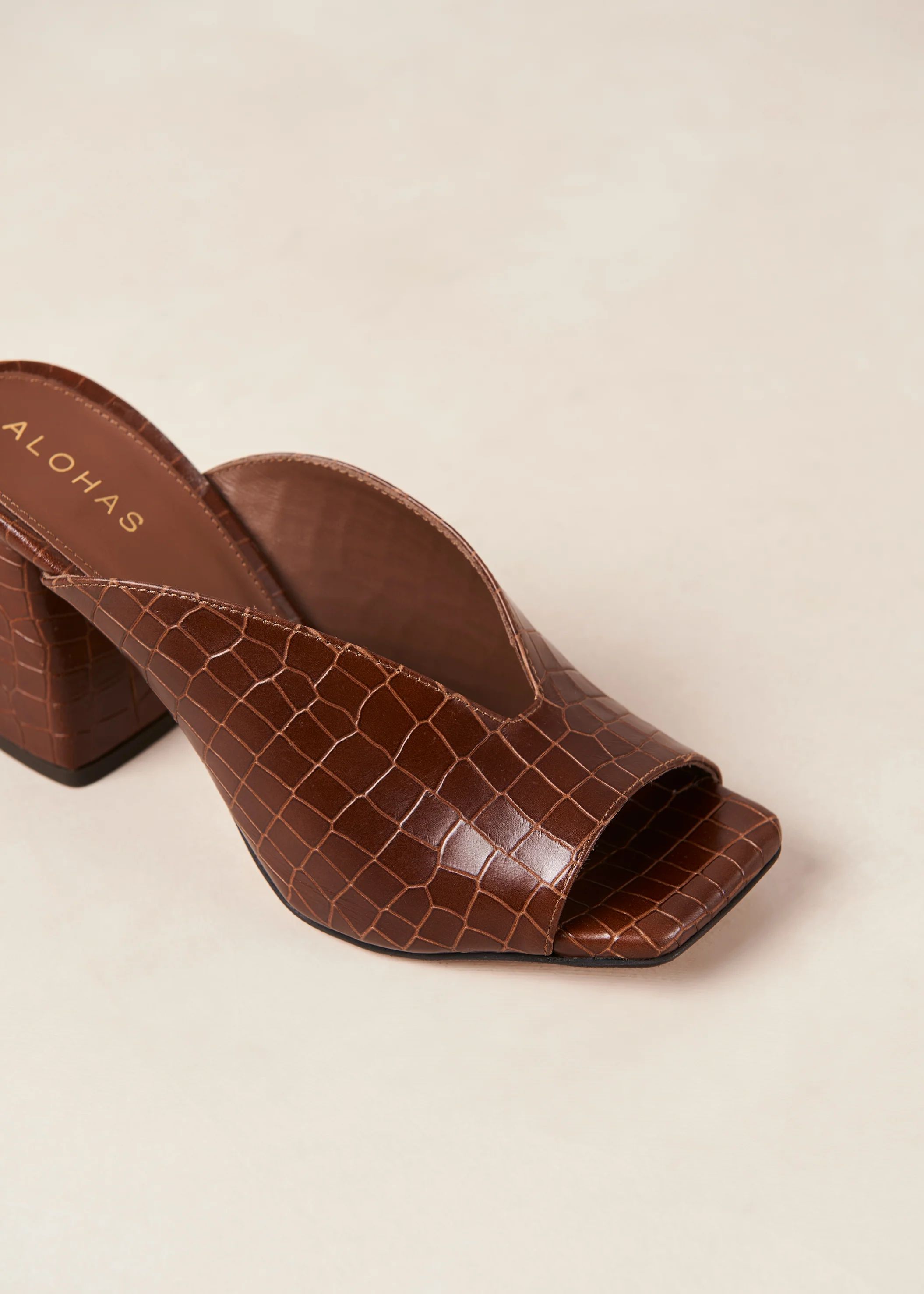 Frenchie Croco - Brown Leather Mules | ALOHAS | Alohas FR