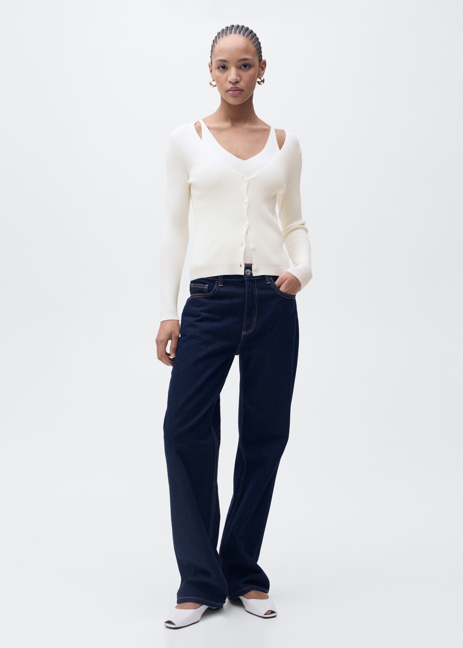 Combined V-neck knitted cardigan - Women | MANGO United Kingdom | MANGO (UK)