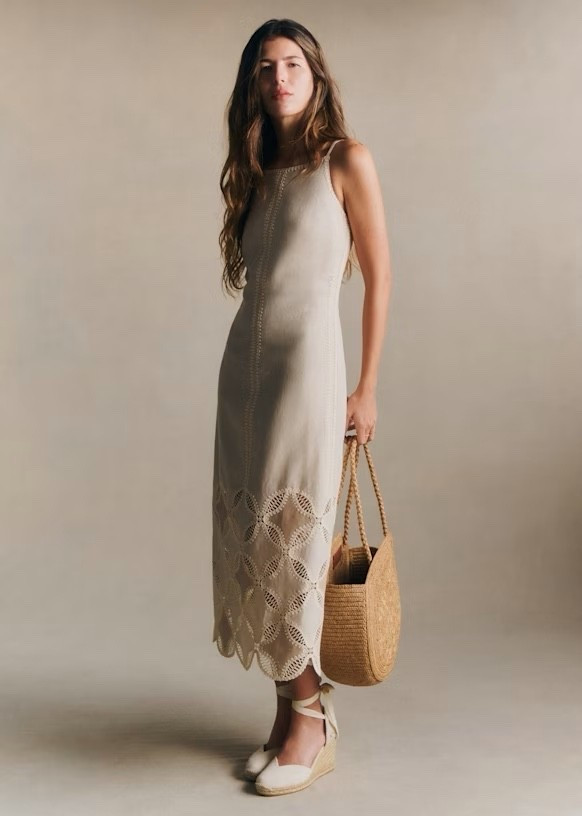 The Sezane Cherina Dress is the definition of effortless French summer style.

Designed in a soft cream knit with delicate crochet detailing, this midi dress hugs the body while still feeling light, breathable, and easy — perfect for warm weather days.

Whether you’re styling it for a vacation outfit, summer brunch, beach stroll, or casual date, it gives that romantic, minimalist, European-inspired look without trying too hard.

Pair it with woven accessories and simple flats for a chic, timeless summer outfit that always feels elevated.

#LTKTravel #LTKMothersDay #LTKootd