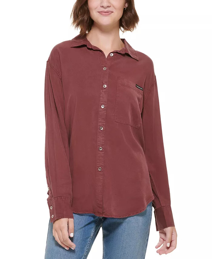 Calvin Klein Jeans Women's Button-Front Top & Reviews - Tops - Juniors - Macy's | Macys (US)