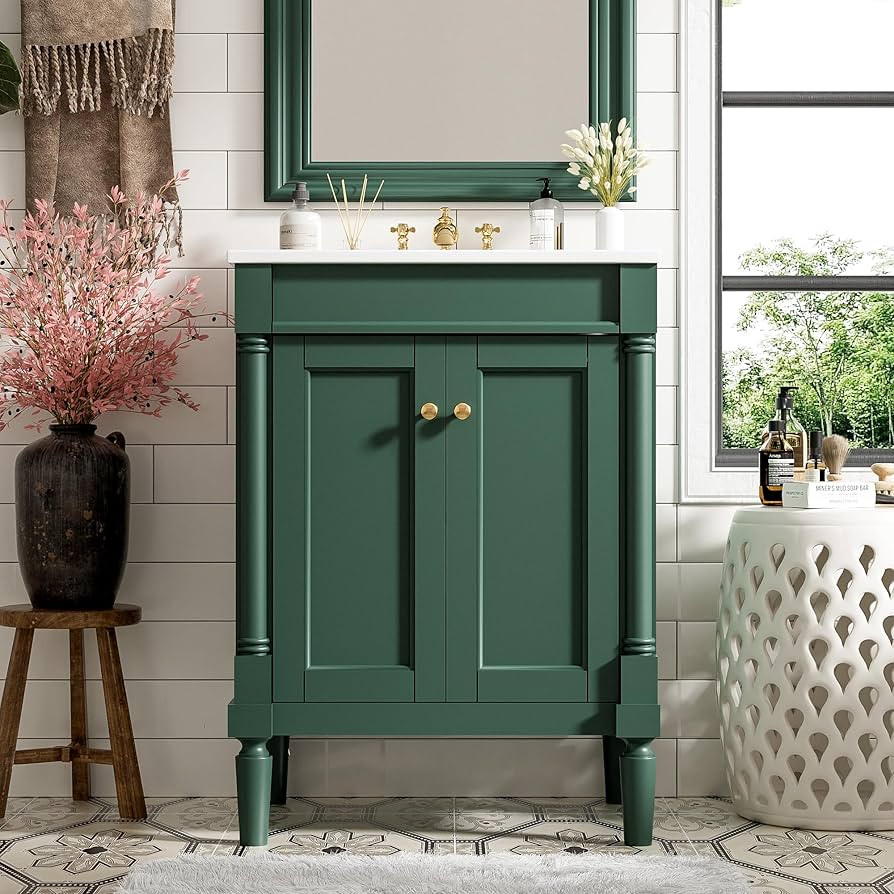 Merax 24 Inch Green Bathroom Vanity with Ceramic Sink & Intergrated Countertop,Vintage Bathroom V... | Amazon (US)