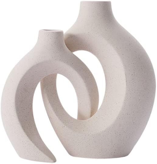 Ceramic Vase 2pcs,White Boho Ceramic Vase,Modern Minimalist Geometric Decorative Vase Sets for Ho... | Amazon (US)