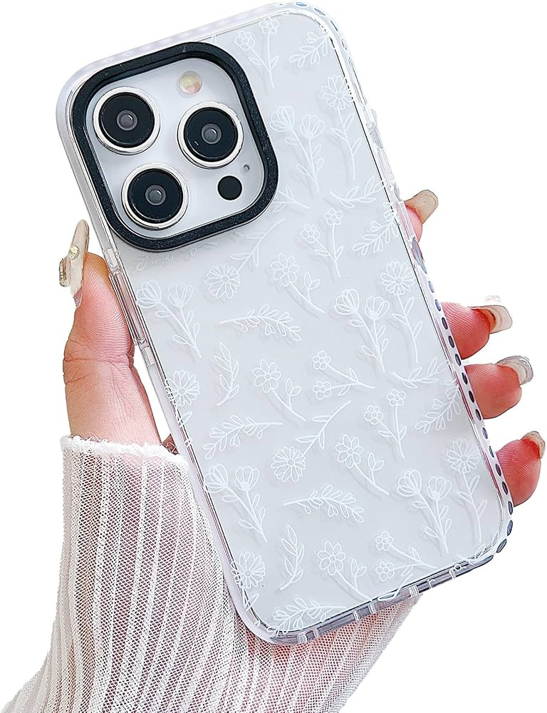 Designed for iPhone 15 Pro Max Case,Cute Clear Silicone White Flowers,for Women Girls,Anti-Slip a... | Amazon (US)
