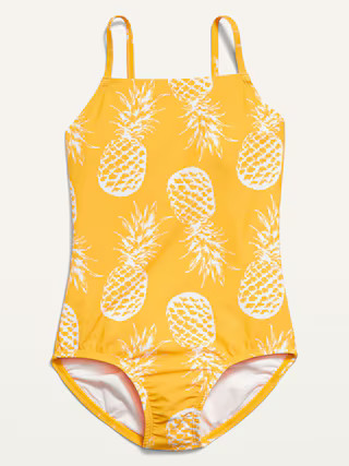 Girls / SwimsuitsPrinted Square-Neck Lattice-Back One-Piece Swimsuit for Girls | Old Navy (US)