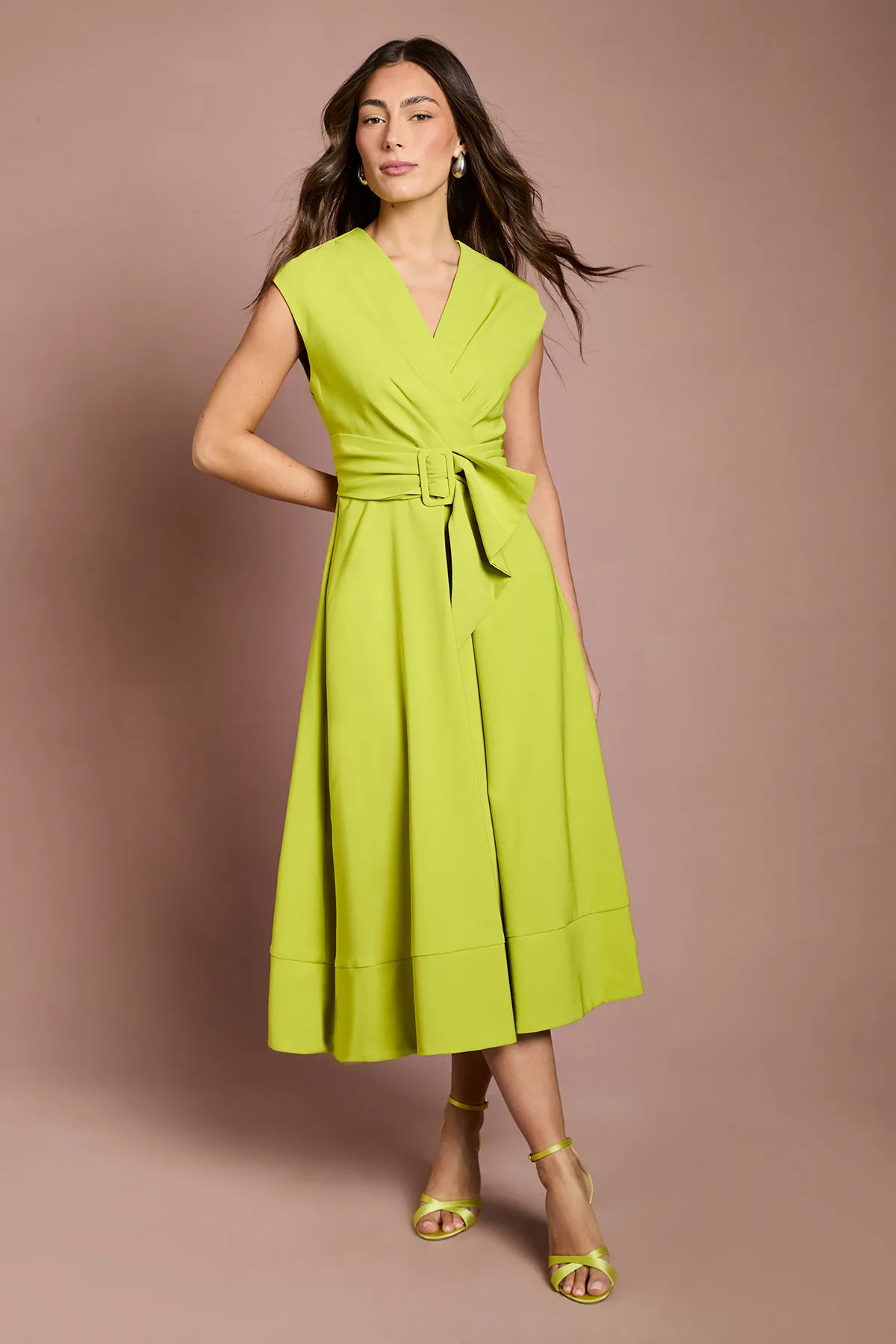 Lime Coast Belted Crepe Dress | Oasis | Oasis UK & IE